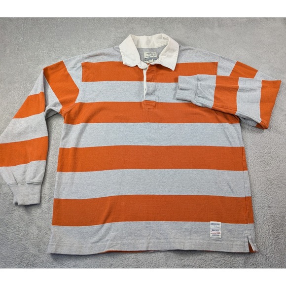 American Eagle Vintage Rugby Shirt Mens Large Orange Gray Striped Long Sleeve L - Picture 2 of 9